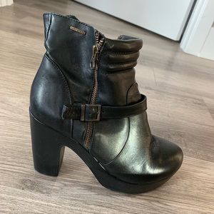 Unique leather high heel platform ancle boots